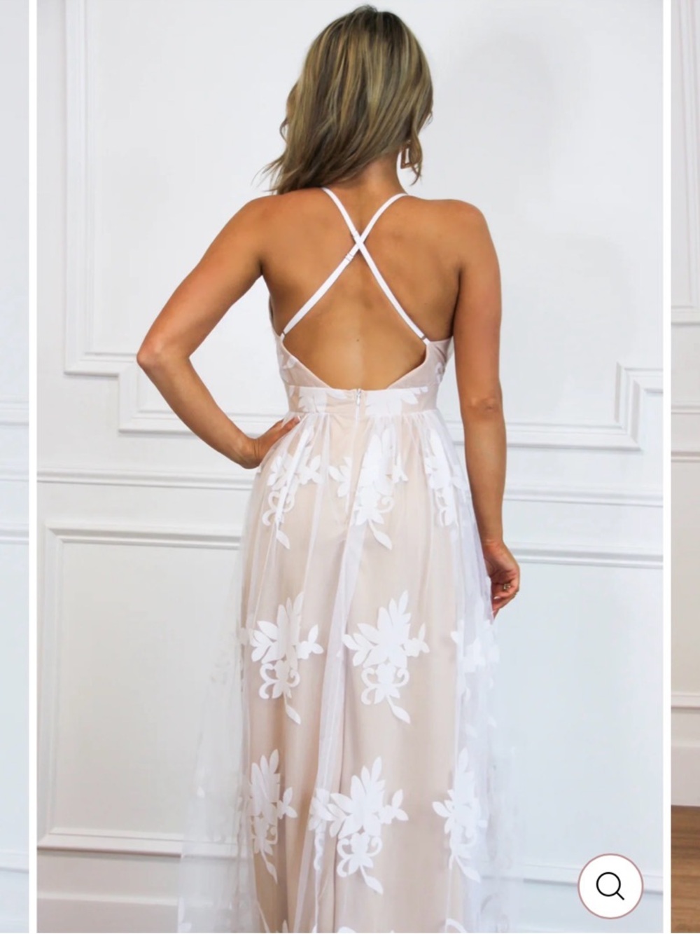 Luxxel White Sheer Floral V-Neck Maxi Dress - Picture 2 of 3